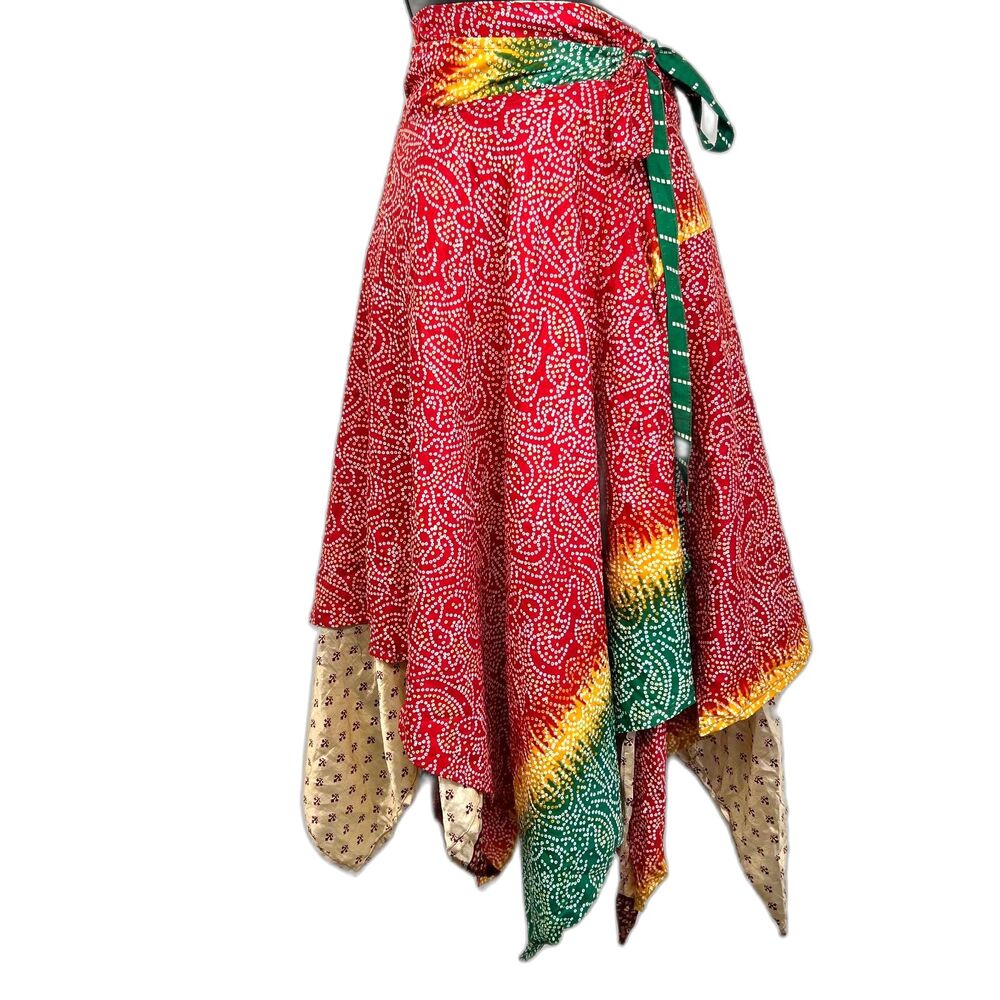 Handmade India Silk Reversible Multiway Wrap Skirt Dress Shawl Bandhani Boho